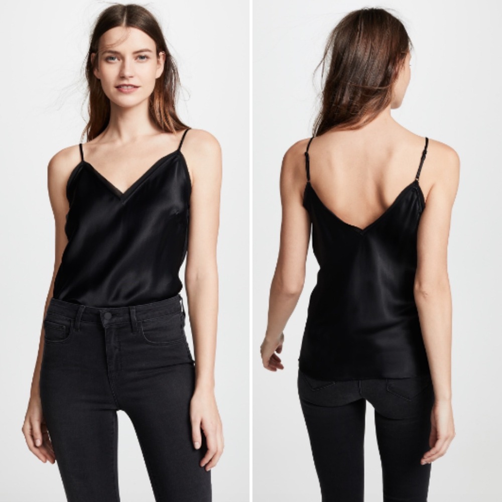 FRAME Satin Lounge Tank Top In Black Sz Small Sleeveless Blouse Chic Sexy Silky - Picture 6 of 16